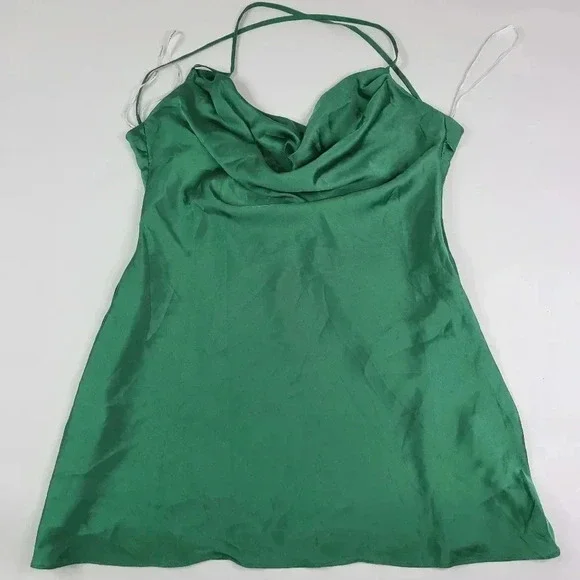 LOVERS + FRIENDS Revolve Green Satin Boa Mini Dress sz L LOVERS + FRIENDS Revolve Green Satin Boa Mini Dress sz L